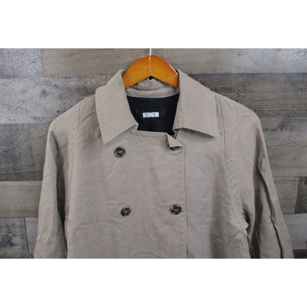 Reformation Trench Coat Women XS Tan Double Breasted Tencel Classic Minimalist